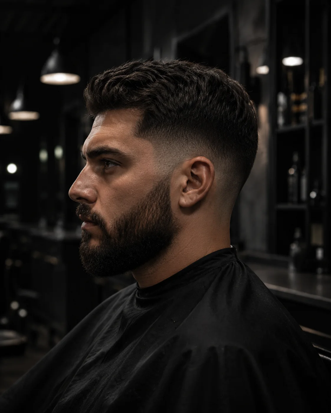Corte masculino com degradê e barba alinhada